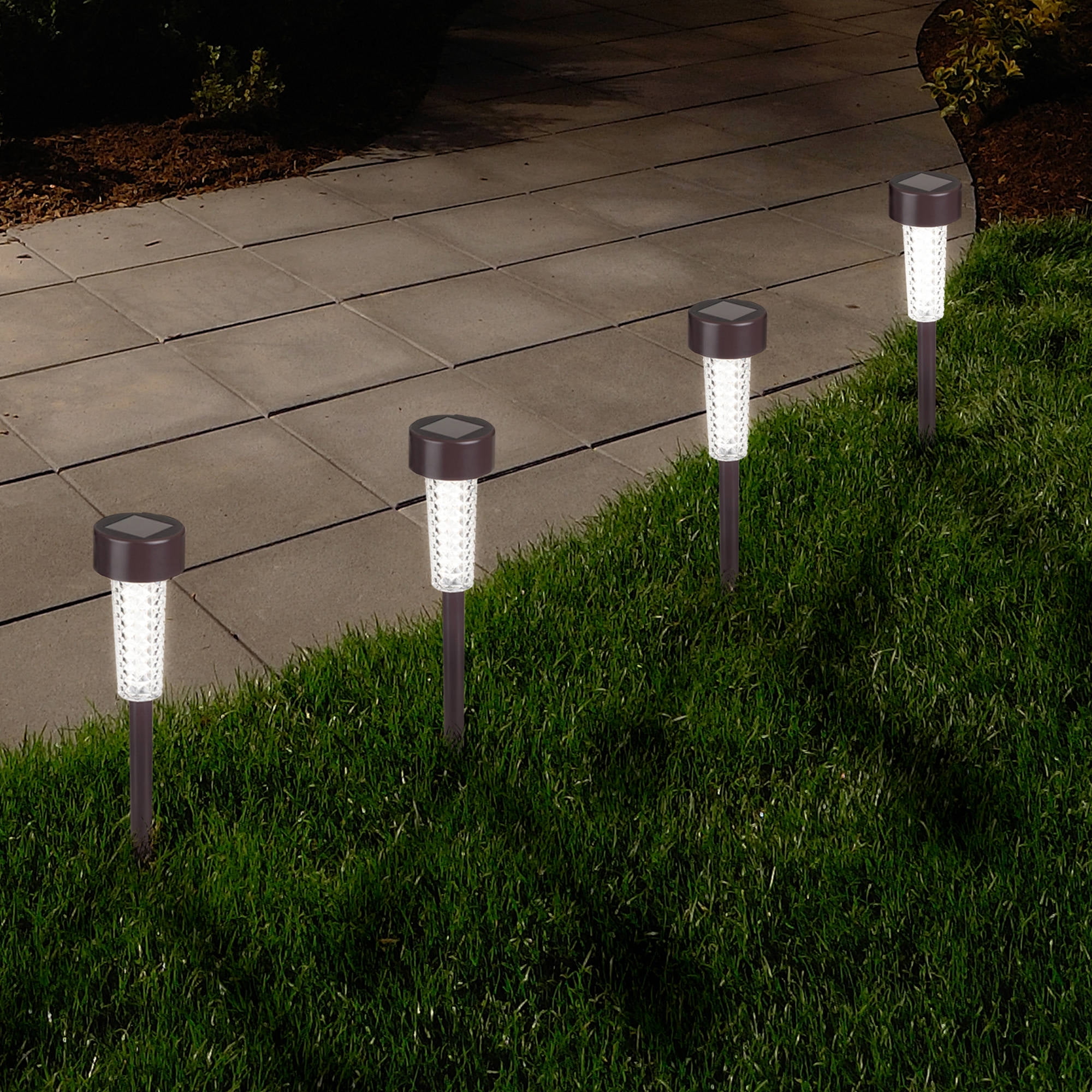 Solar Powered Lights (Set of 6)- LED Outdoor Stake Spotlight Fixture for Gardens, Pathways, and Patios by Pure Garden-Bronze