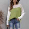 thumbnail image 6 of XPMWRP Women's Casual Round Neck Color Block Fashion Sweater Side Split Hem Long Sleeve Loose Ribbed Blouse Tunic Tops Knit Sweater Green S, 6 of 7