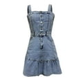 thumbnail image 4 of Womens Sleeveless Square Neck Denim Dress Button Up Bodycon Denim Overall Dress Cute Ruffle Mini Jean Dress Casual Dress for Women Woman Dresses for Work Women's Beach Dresses Casual Women Dresses, 4 of 5