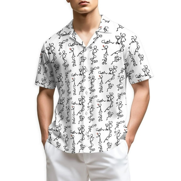 Netecom Stick Figures Playing Soccer Hawaiian Shirt for Men, Vintage Style, Button Down Summer Beach Short Sleeve, S-5XL