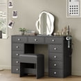 thumbnail image 4 of Vanity Desk Without Mirror, Makeup Vanity with 11 Drawers and Charging Station, White Vanity with Storage for Bedroom, Home Office Computer Desk for Bedroom, Black, 4 of 7