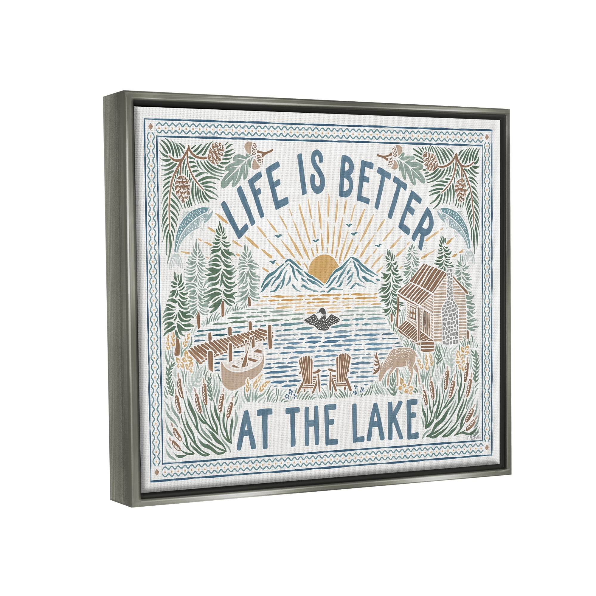 Stupell Industries Better at Lake Scenery Nature Painting Gray Floater Framed Art Print Wall Art, 21 x 17