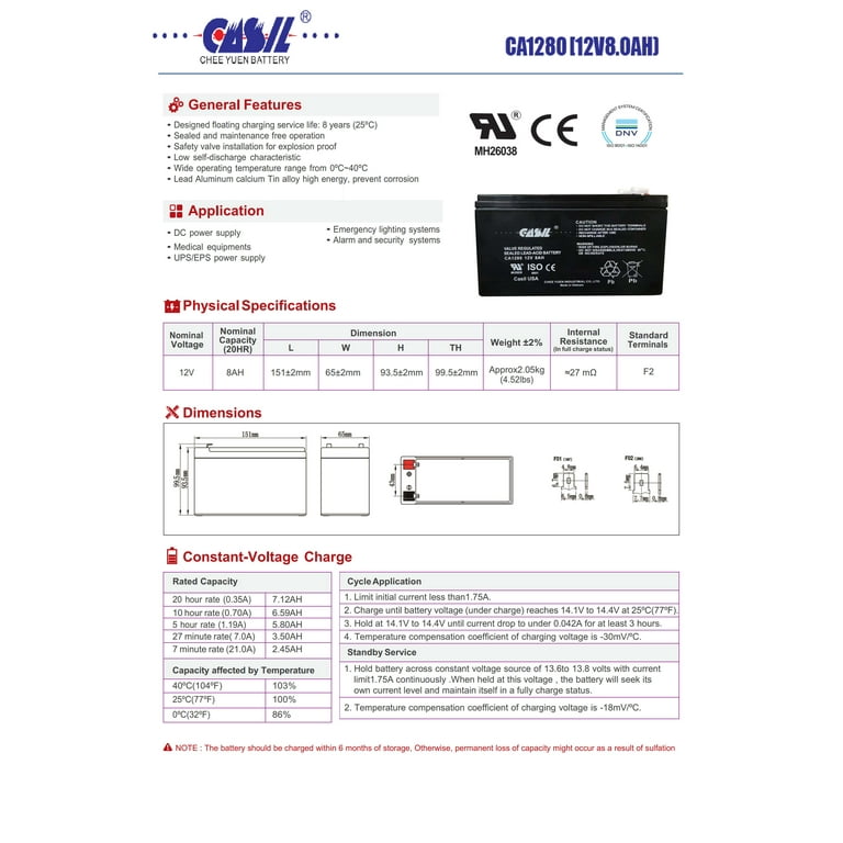 Casil 12V 8Ah Battery for Razor MX350, MX400 Electric Dirt Bike