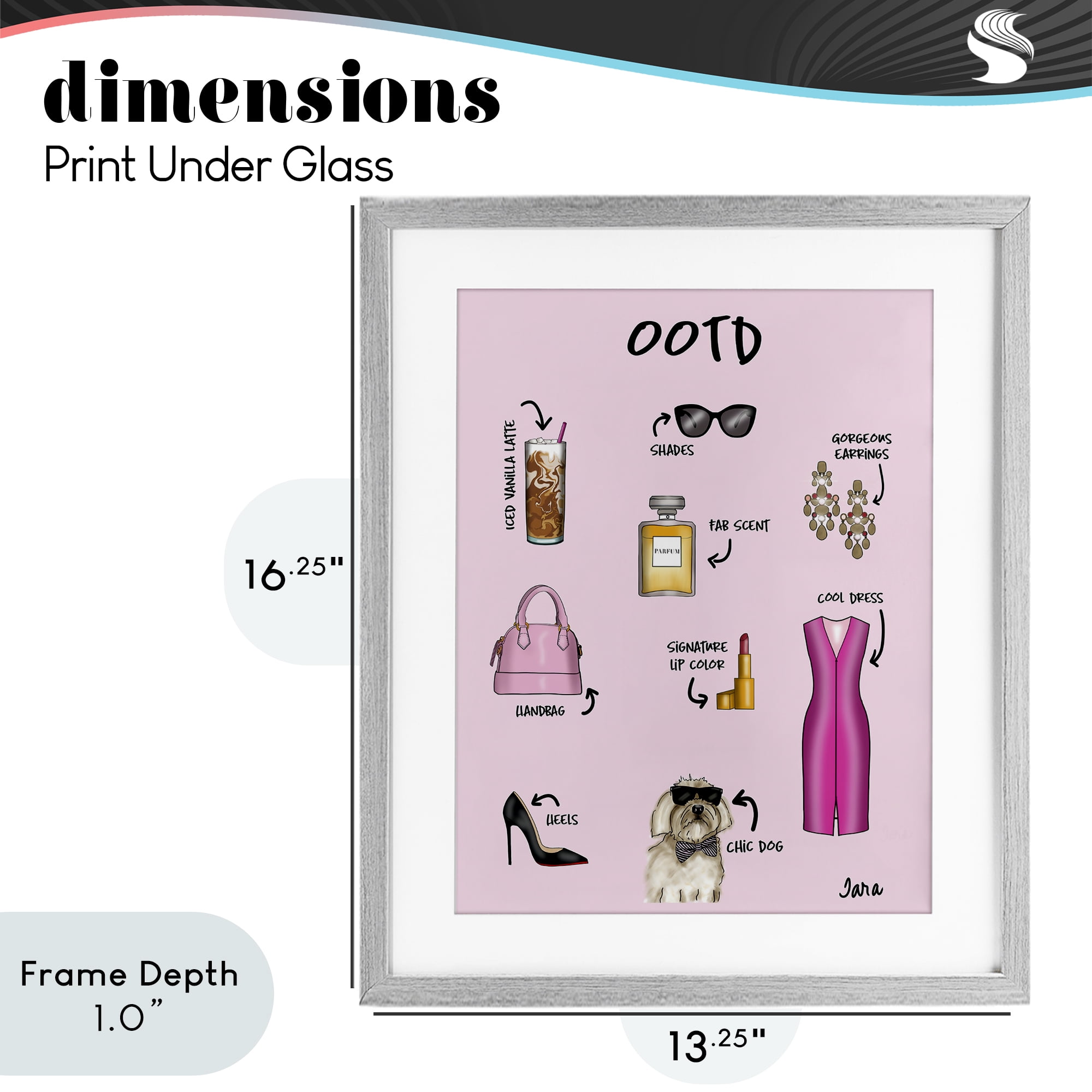 Stupell Industries Feminine Glam Outfit of the Day Gray Framed Print Under Glass, design by Tara Boone