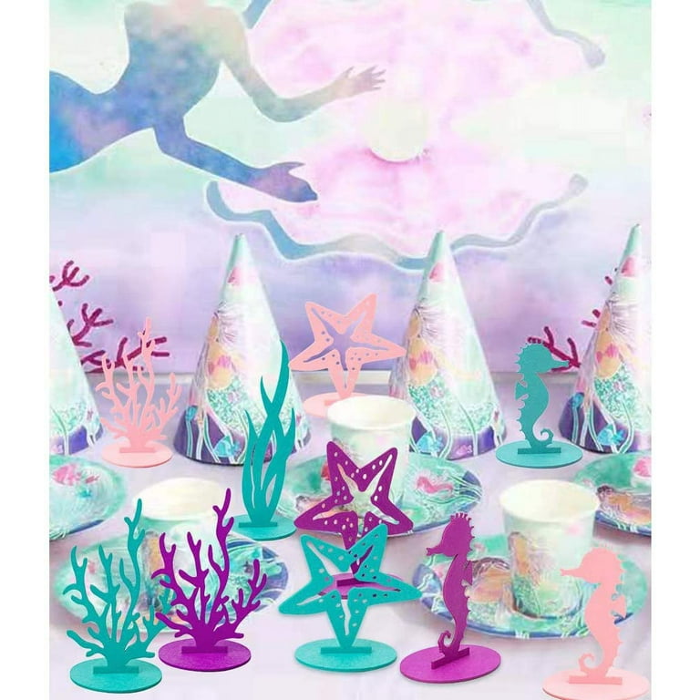 6pcs Mermaid Party Decoration DIY Felt Table Centerpiece Under The Sea Baby Shower Little Mermaid Girl Birthday Party Supplies (Pink Purple Teal