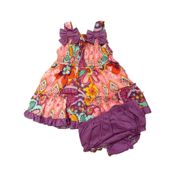 Youngland Infant & Toddler Girls Pink Floral Sequin Ruffled Dress Sundress 2T