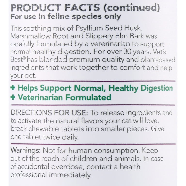 Vet's Best Cat Hairball Relief, Digestive Aid with Fiber and Herbs