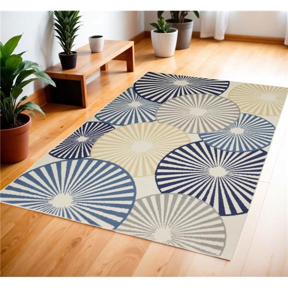 HomeRoots 545320 4 x 6 ft. Geometric Power Loom Rectangle Area Rug, Blue & Ivory