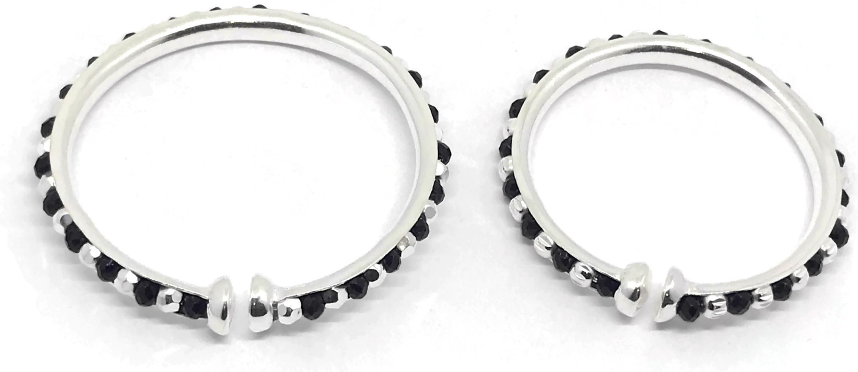 925 Sterling Silver New Born / Toddler Kids Black Beads Kada - Style#08 Diameter Size: 1.4 inch(0-6 month)