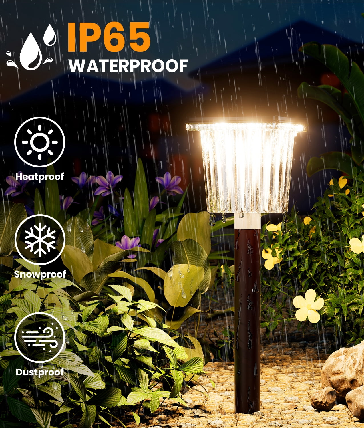 BITPOTT 8 Pack Super Bright Solar Pathway Lights Outdoor, Adjustable Warm&Cool White, Waterproof IP65,  Brown