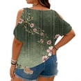thumbnail image 4 of Plus Size Blusas Elegantes Para Mujer, Plus Size Summer Shirts for Women, Plus Size Cold Shoulder Print Loose Short Sleeve Tee Fashion Commute Daily Wear, Green 4XL, 4 of 4
