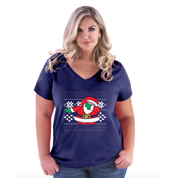 Normal is Boring - Women's Plus Size V-neck T-Shirt, up to Size 28 - Christmas Dancing Santa