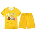 thumbnail image 2 of Easter Clothing Set Two Piece for Girls Bunny Print Short Sleeve T-Shirt and Shorts Set Kids Holiday Soft Loungewear Clothes Set Yellow 9-10 Y, 2 of 4