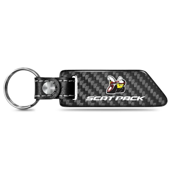 Dodge Scat-Pack Full Color Real Carbon Fiber Blade Style Leather Strap Key Chain