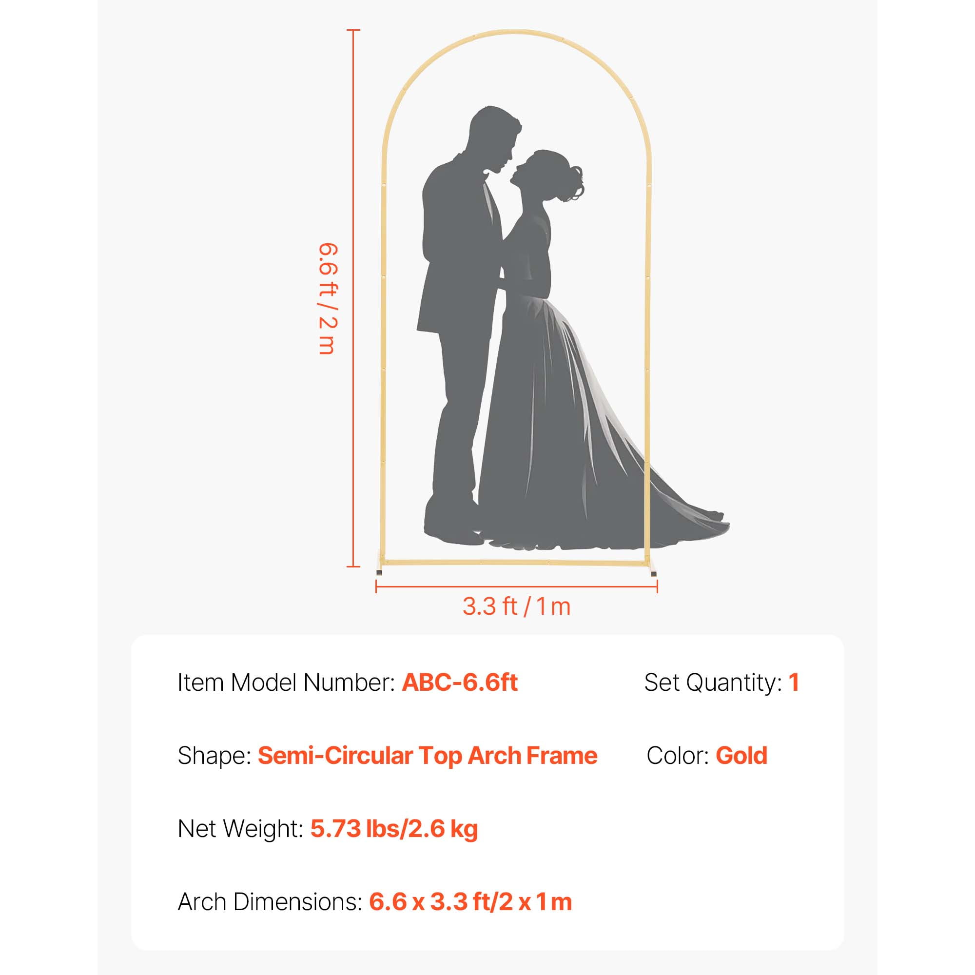 KFFKFF Gold Metal Arch Backdrop Stand, 6.6 x 3.3 ft, Durable Frame, Simple Setup, Decorative Stand for Weddings, Birthdays, Graduations, Holidays, and Ceremonies