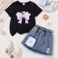 thumbnail image 4 of Tiijoy Girls Short Sleeve Outfits Casual Flower Bow Graphic Tee Shorts Set, Sizes 2-3, 4 of 4