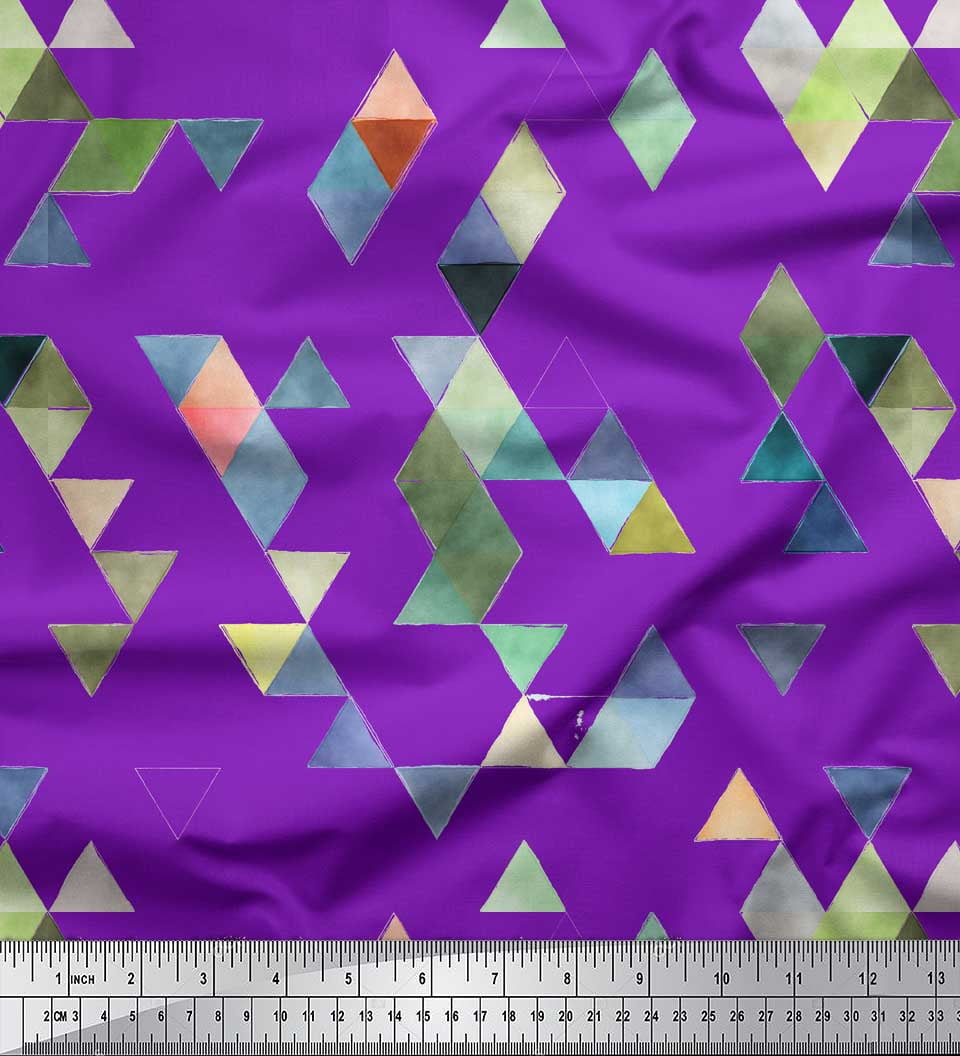 Soimoi Purple Cotton Duck Fabric Triangle Art Geometric Print Fabric by