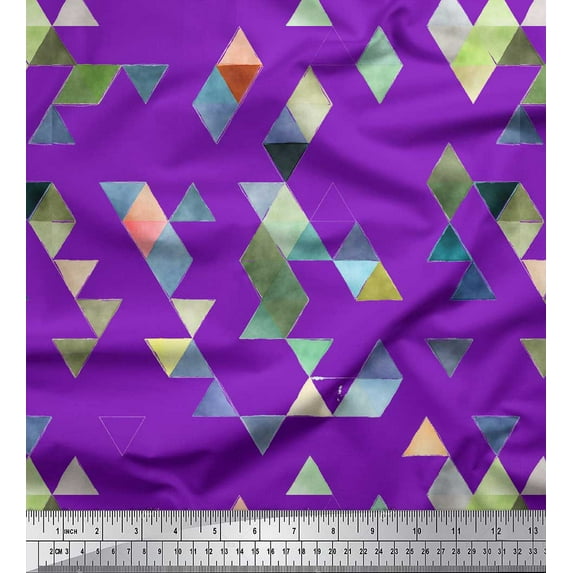 Soimoi Purple Poly Georgette Fabric Triangle Art Geometric Printed Craft Fabric by the Yard 52 Inch Wide