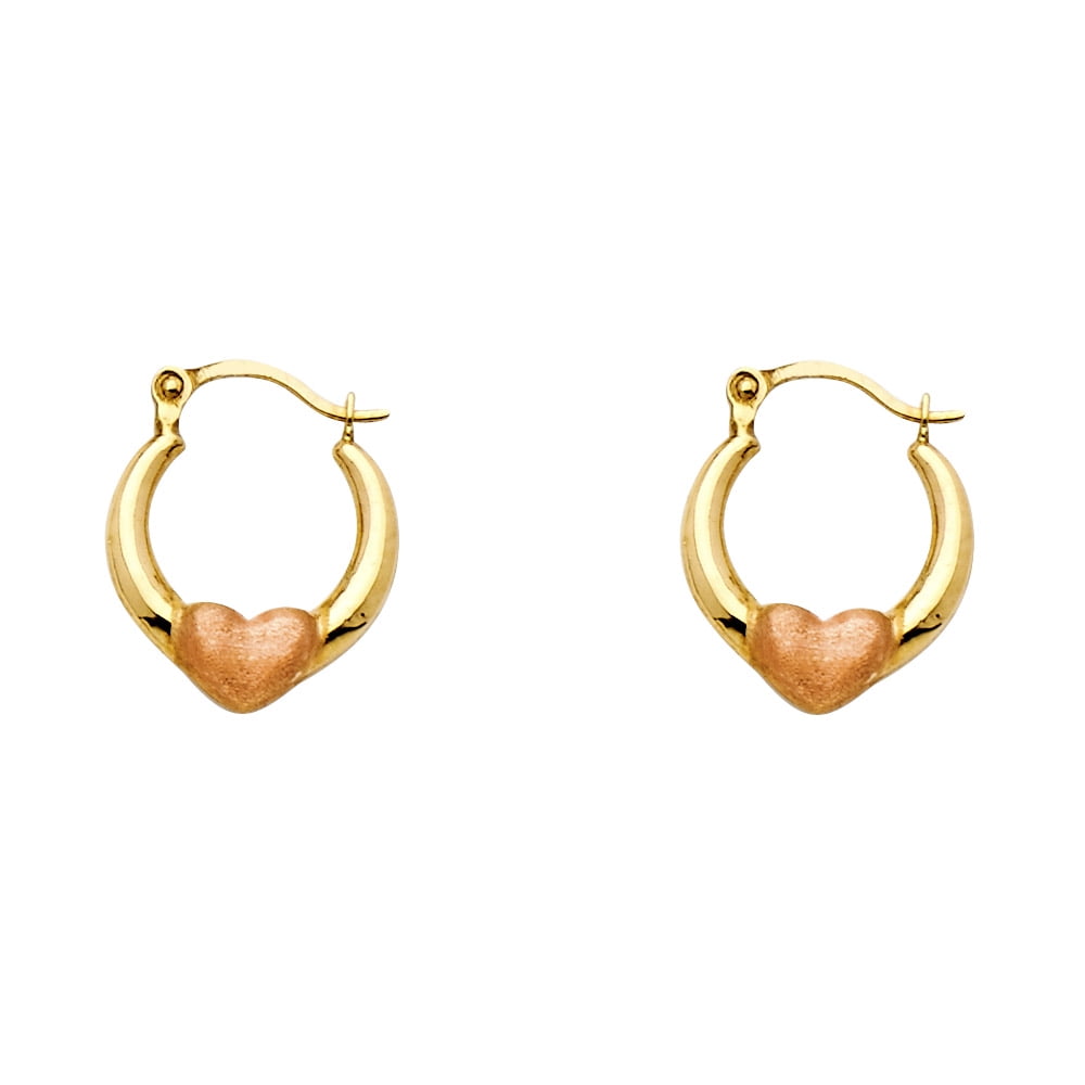14k TwoTone Gold Heart Hoop Earrings , (13mm X 13mm)