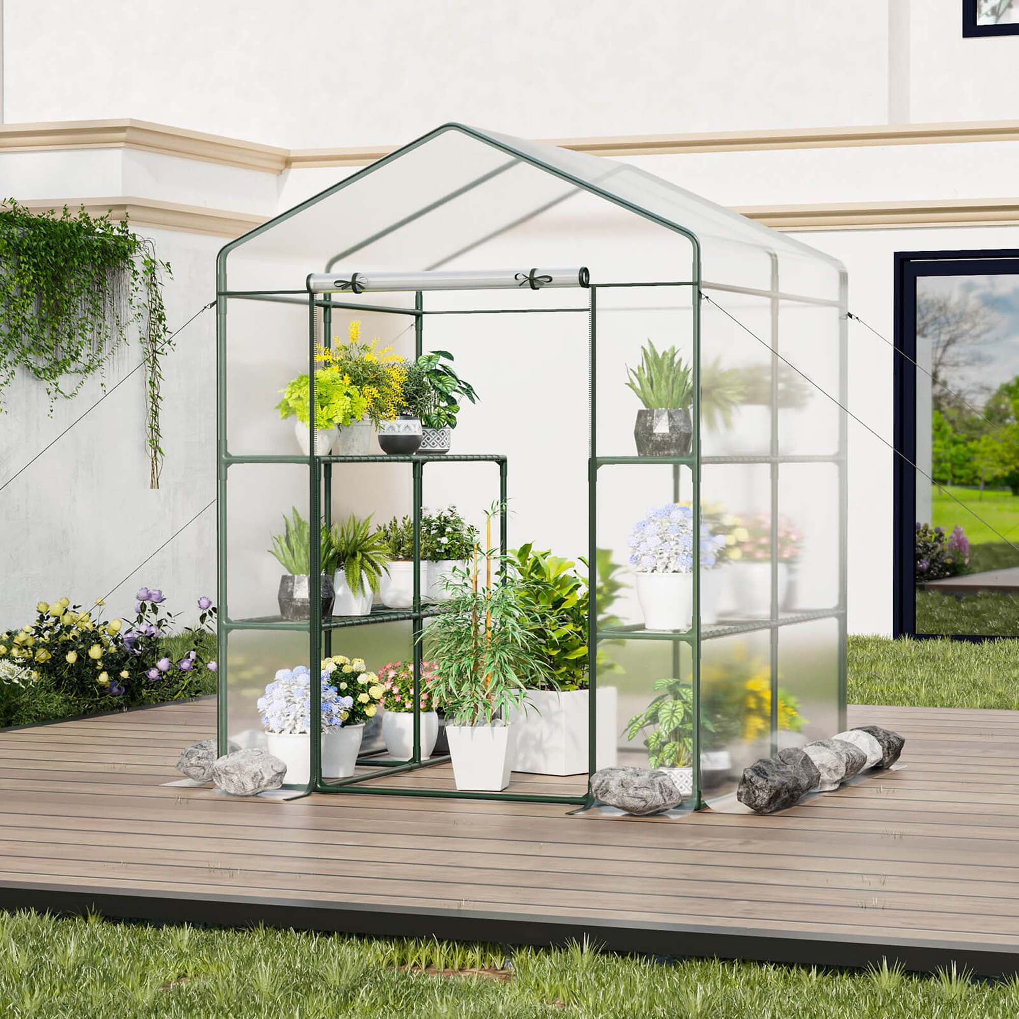 Costway Portable Mini Greenhouse with 3 Tiers 8 Shelves Roll-up Zippered Door for Plants