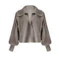 thumbnail image 4 of Baqcunre Sweaters For Women Women Long Sleeve V Neck Knitted Pullover Sweater Jumper Lapel Tops Tops For Women 2023 Hoodies For Women Khaki L, 4 of 4
