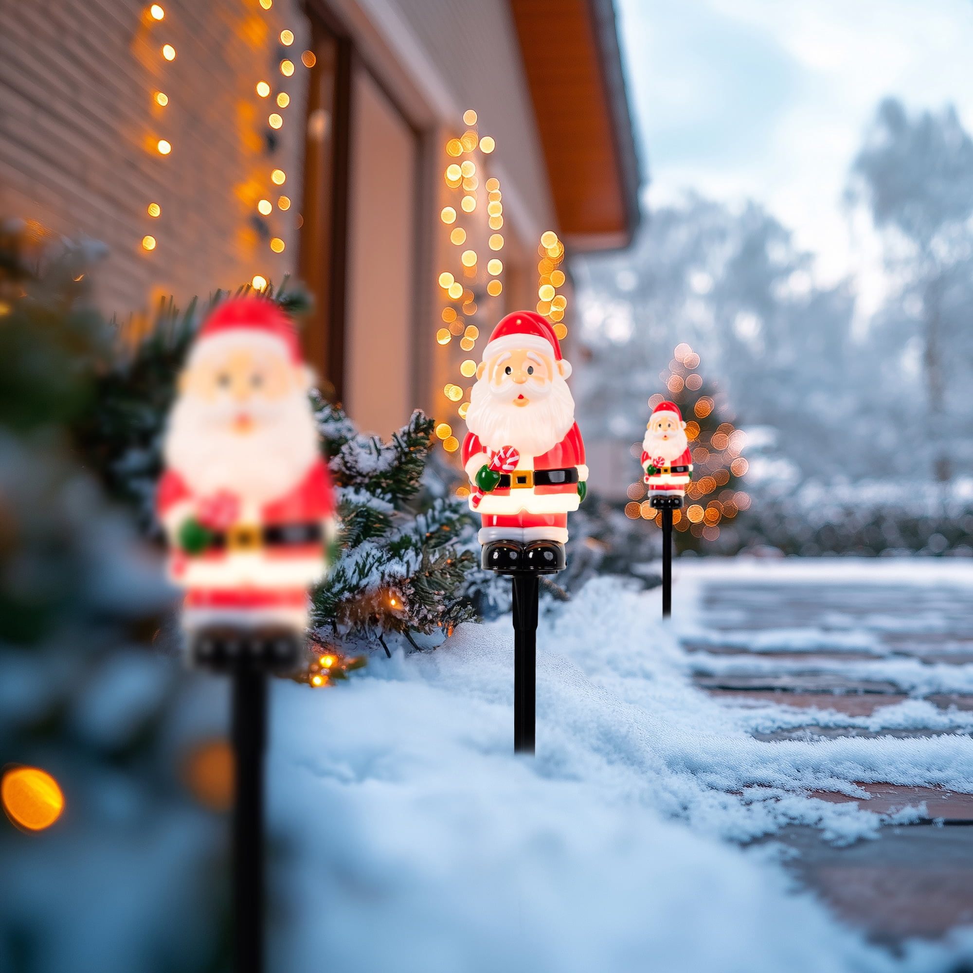 Santa with Candy Cane Outdoor Christmas Pathway Markers - 16.75" - Set of 3
