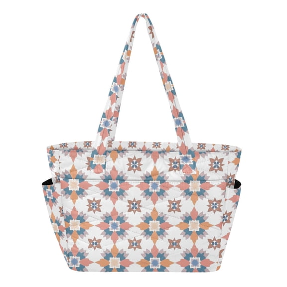 FORMRS Tote Bag for Women Quilted Large Capacity Travel Work Carry On Shoulder Handbag, Blue Abstract Pattern