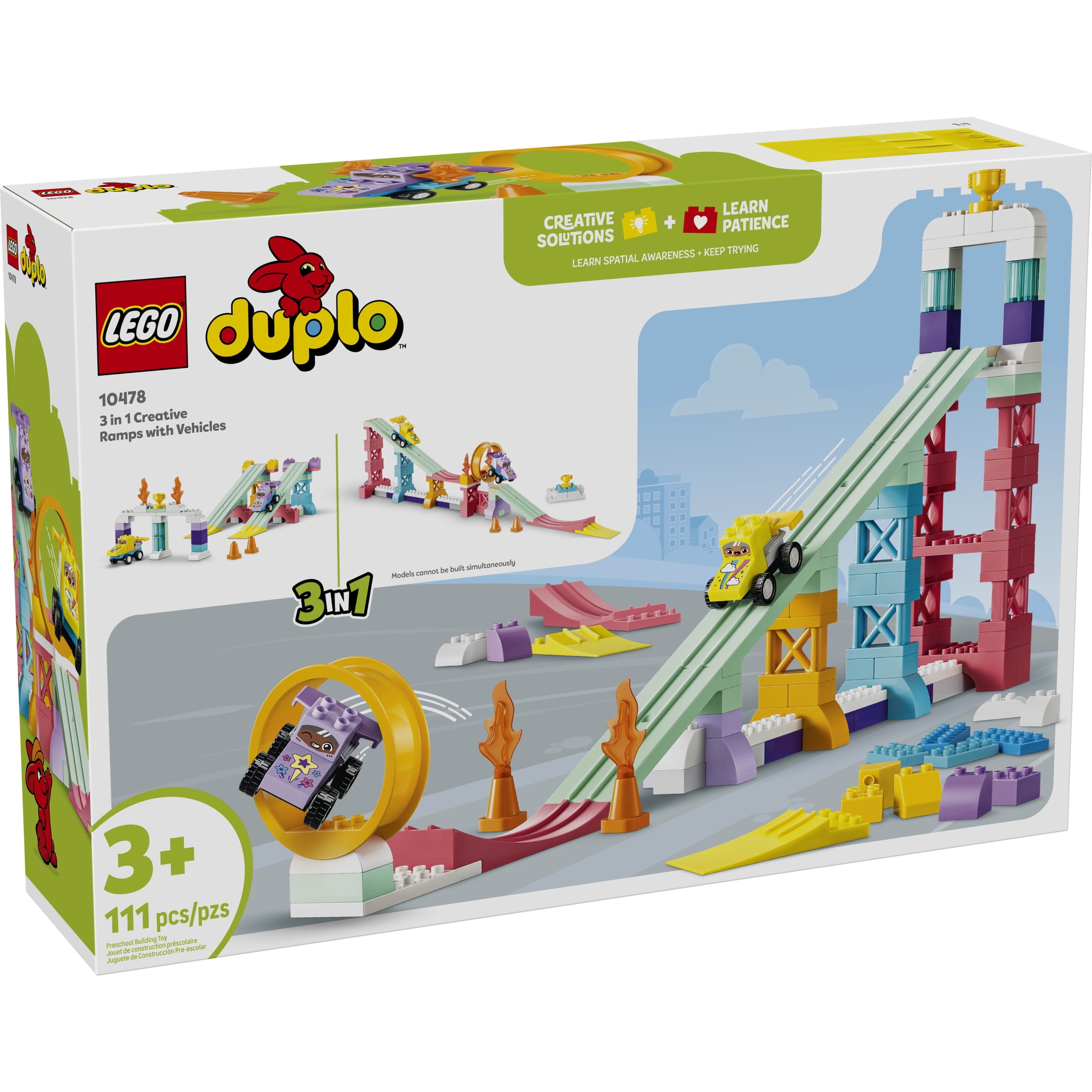 LEGO DUPLO Town 3 in 1 Creative Ramps with Vehicles - Building Toy for Boys & Girls, Ages 3+ - Fine Motor Toy for Toddlers - Gift for Birthdays - 10478