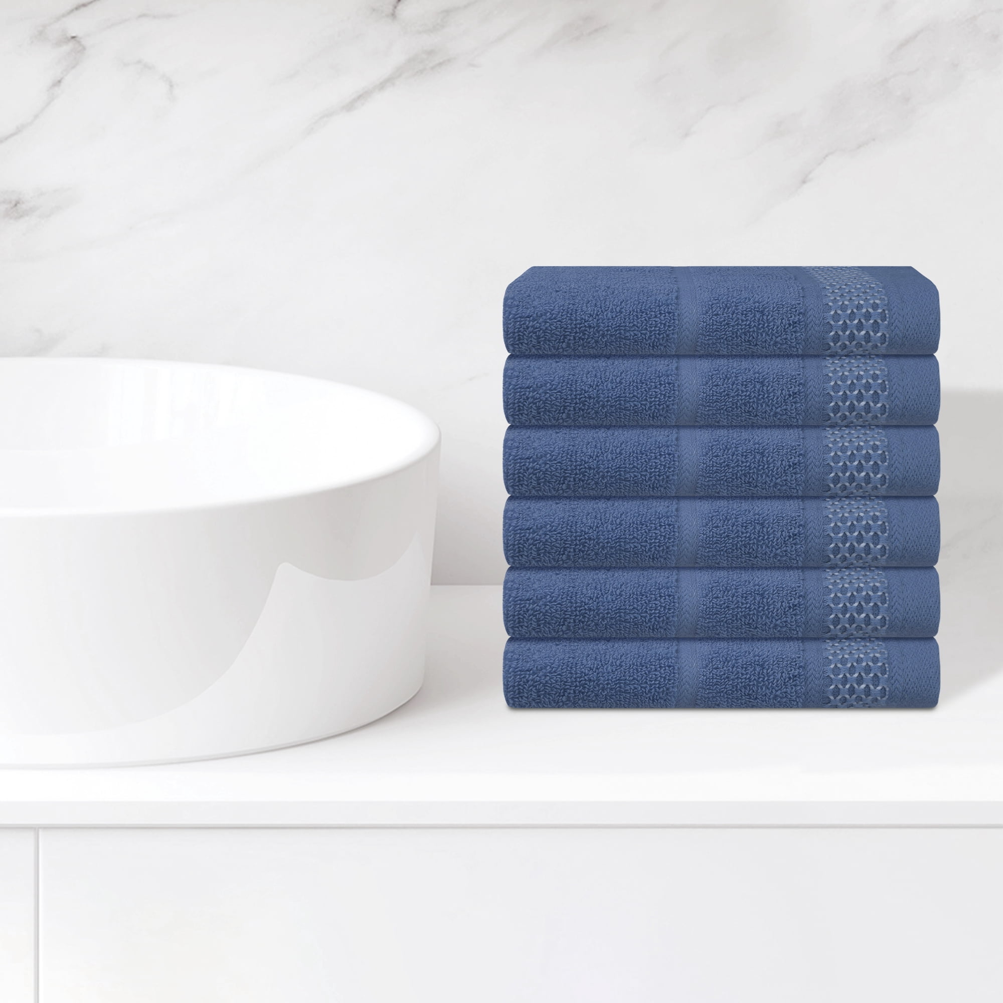Unique Bargains Cotton Wash Cloths for Face Striped Face Cloths Highly Absorbent Towels Blue