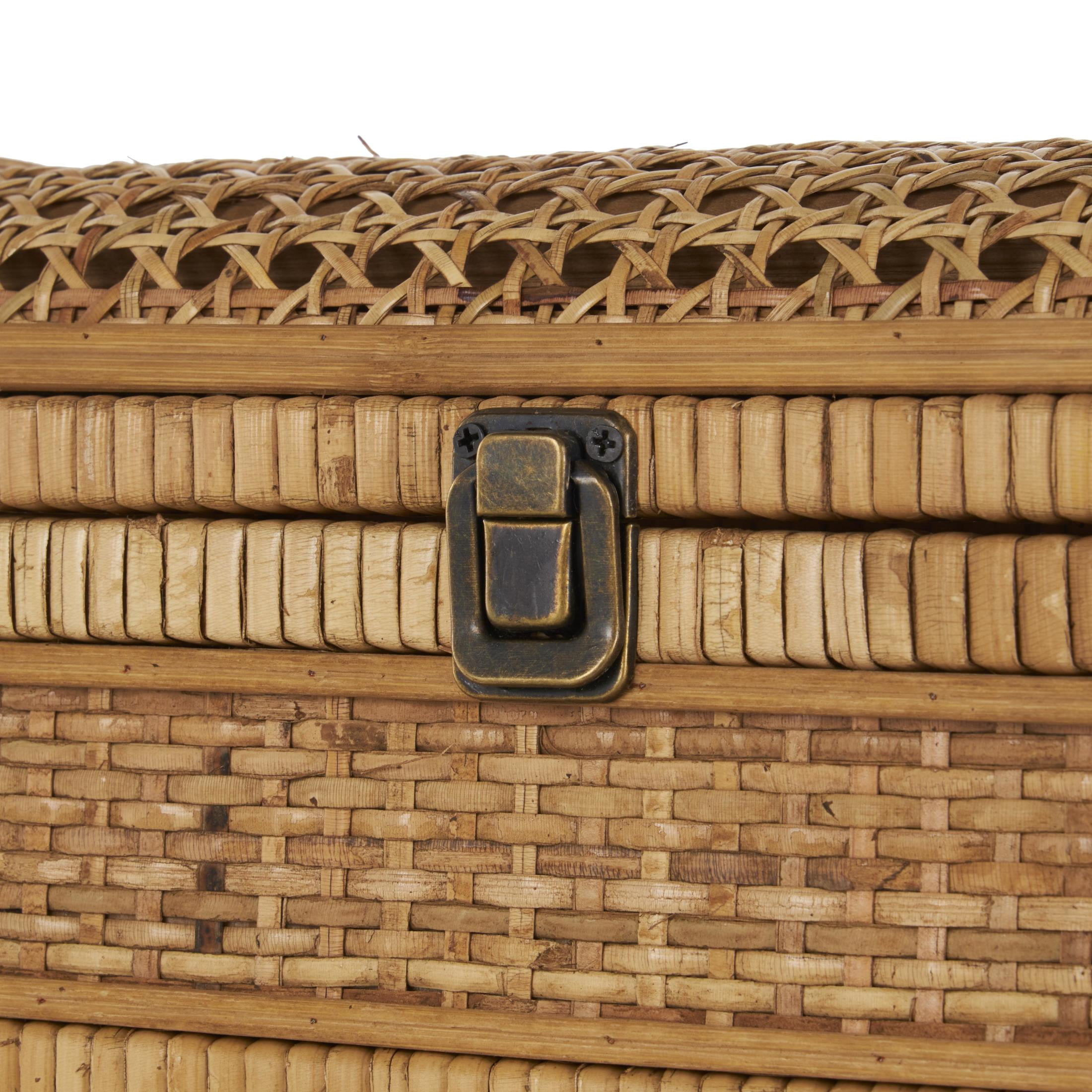 DecMode Handmade Woven Storage Brown Rattan Decorative Box with Curved Tops and Wrapped Edges, 2 Count