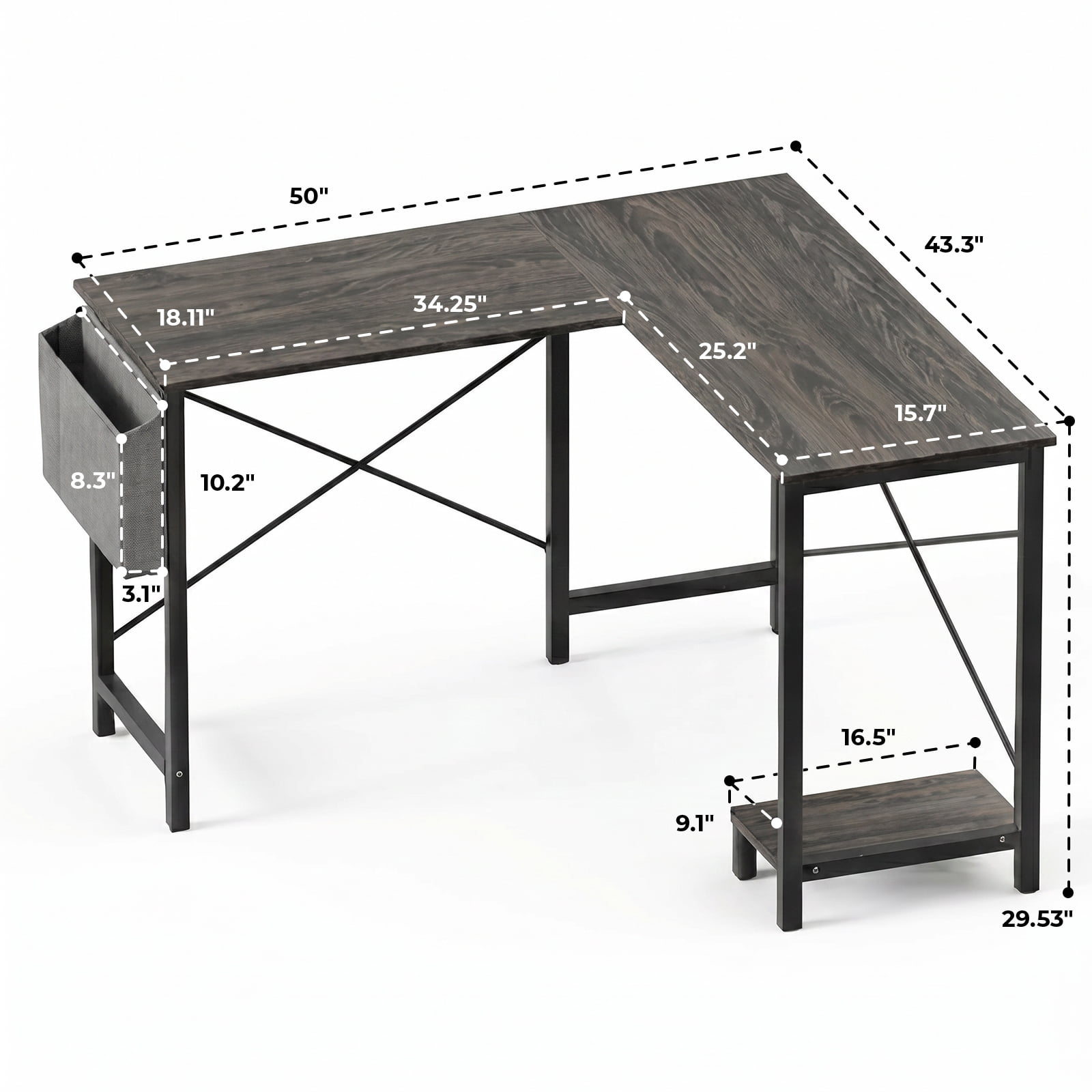 Alvantor 50 inch L Shaped Computer Desk with CPU Stand, Corner Gaming Desk for Home Office