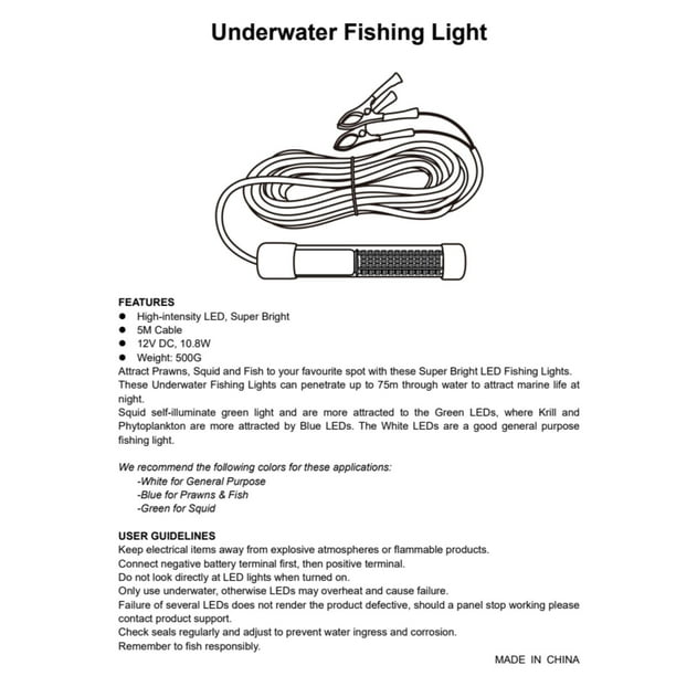12V Green/White/Blue Underwater LED Fishing Light Outdoor Night