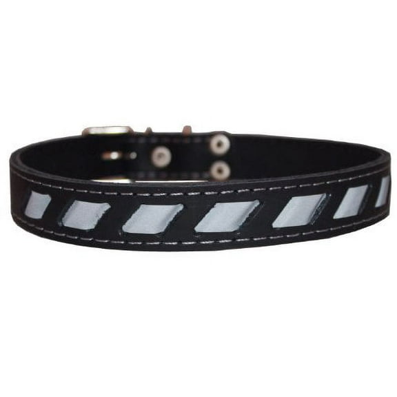 High Quality Genuine Leather Reflective Dog Collar 24"x1" Black Fits 17"-21.5" Neck
