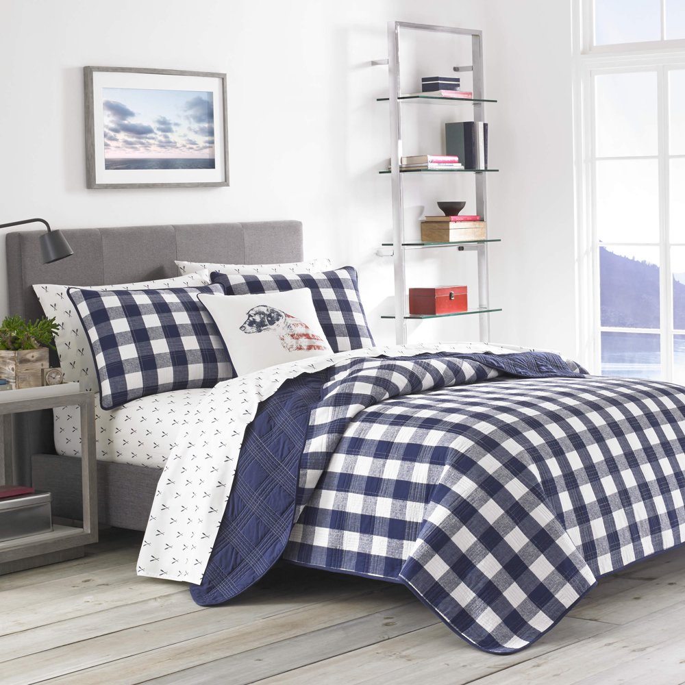 Eddie Bauer Lakehouse Plaid Blue Quilt Set, Full/Queen