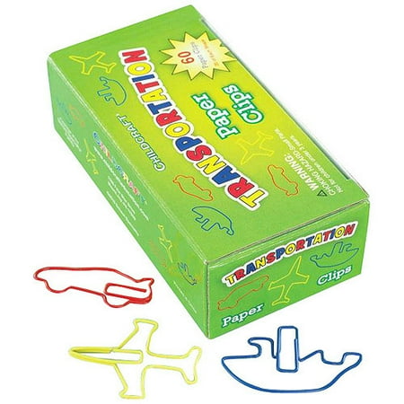Childcraft Transportation Shapes Paper Clips, Assorted Colors, Pack of 60