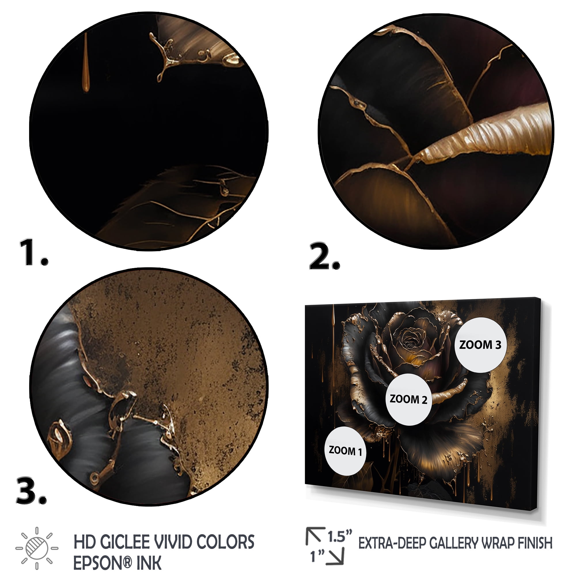 Designart Black And Gold Rose I Canvas Wall Art