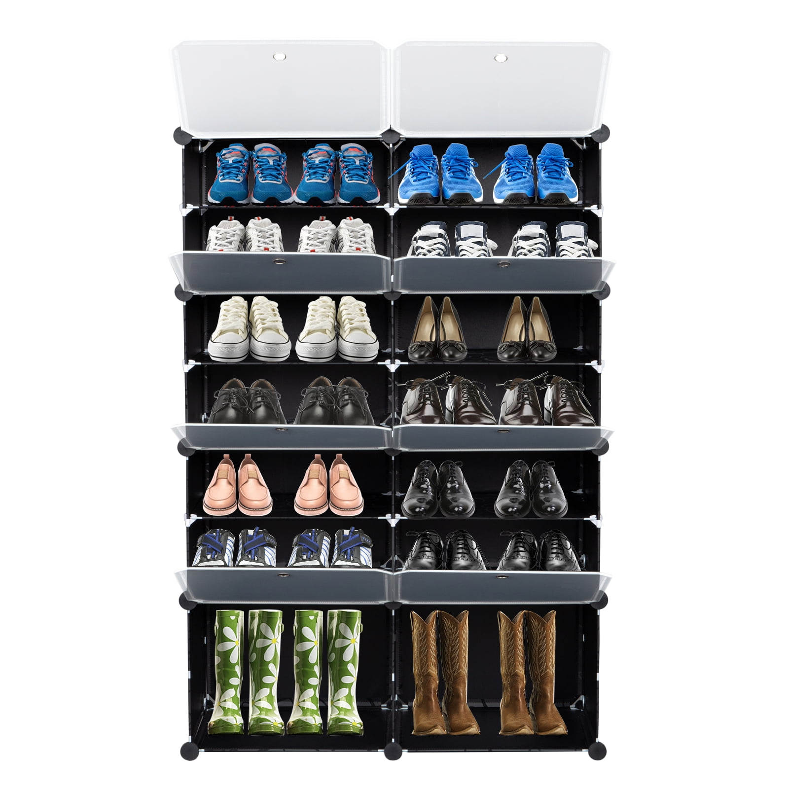 7-Tier Shoe Rack Organizer Portable 28 Pair 14 Grids Tower Shelf Storage Cabinet Stand Expandable for Heels, Boots, Slippers, Black