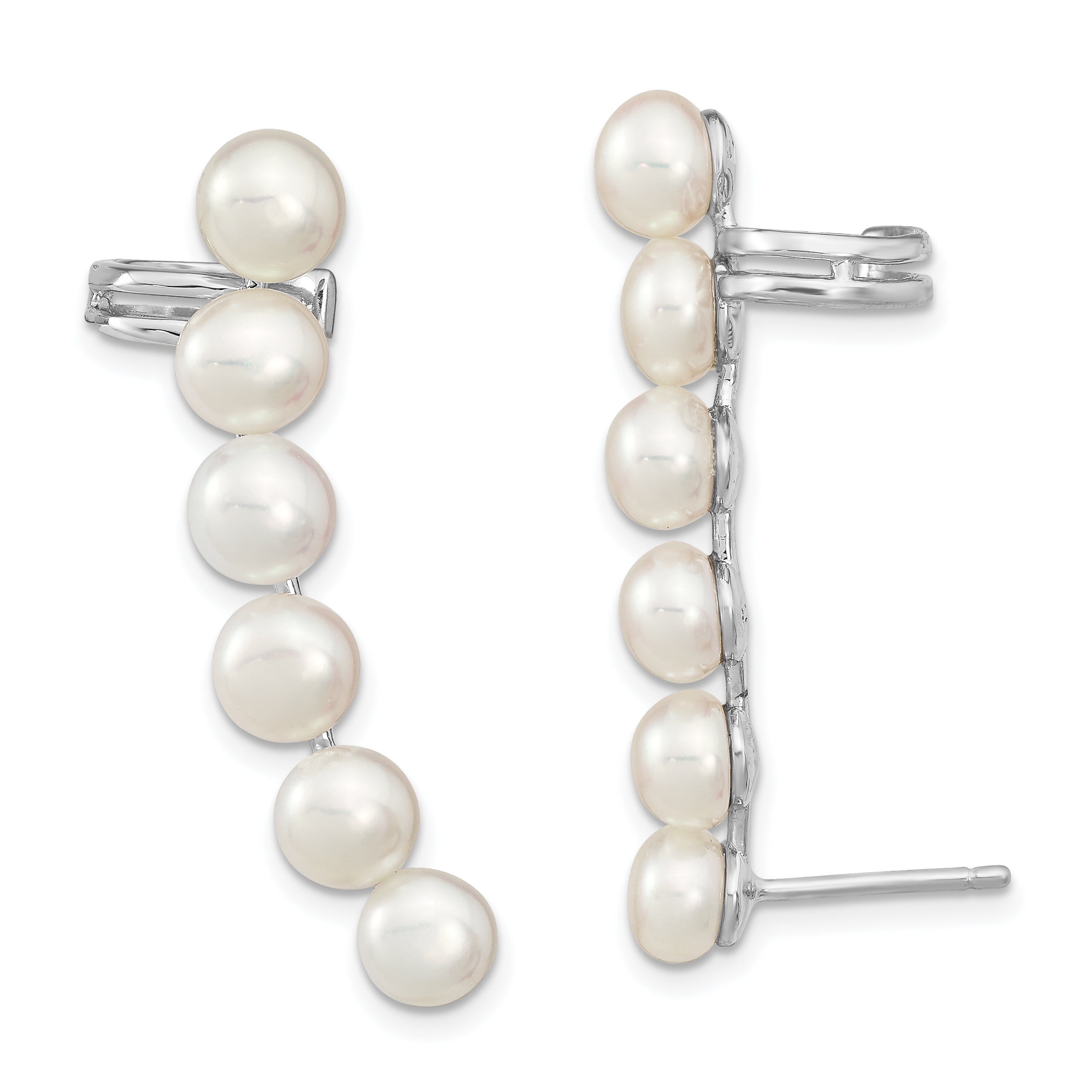 925 Sterling Silver White 6mm Freshwater Cultured Pearl Post Stud Ear ...