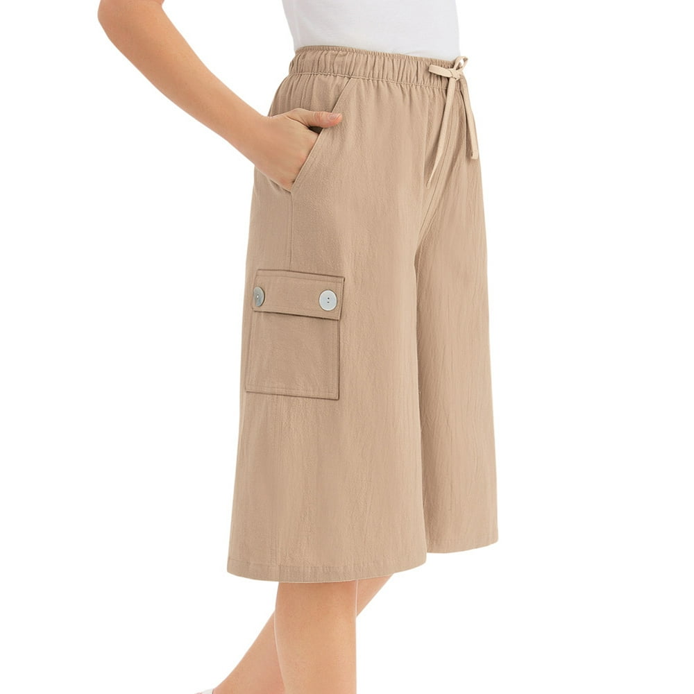 Collections Etc. Crinkle Cotton Gauze Clothing Cargo Pocket Elastic