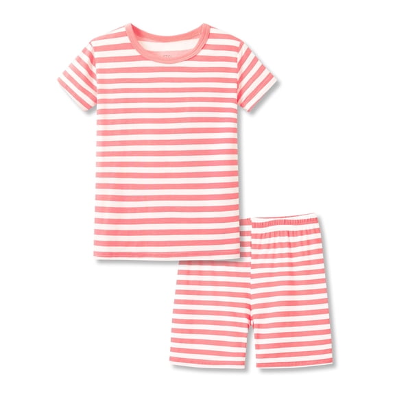Beezizac Snug-Fitting Pajamas for Unisex Boys & Girls – Pink & Stripe PJs Soft Set Toddlers/Little Kids Jammies Size 2T
