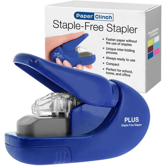 Paper Clinch Compact Staple-Free Stapler, Blue