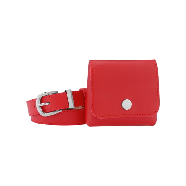Mochila de Cintura Inspire Chic para Mujeres, Cinturones de Cuero Sintético con Mini Bolsa Extraíble, Pequeño Bolso de Cintura Rojo