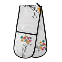 Yayeee Double Oven Mitt Kitchen Heat Resistant Baking 35" x7" Quilted Glove, Colorful Flower