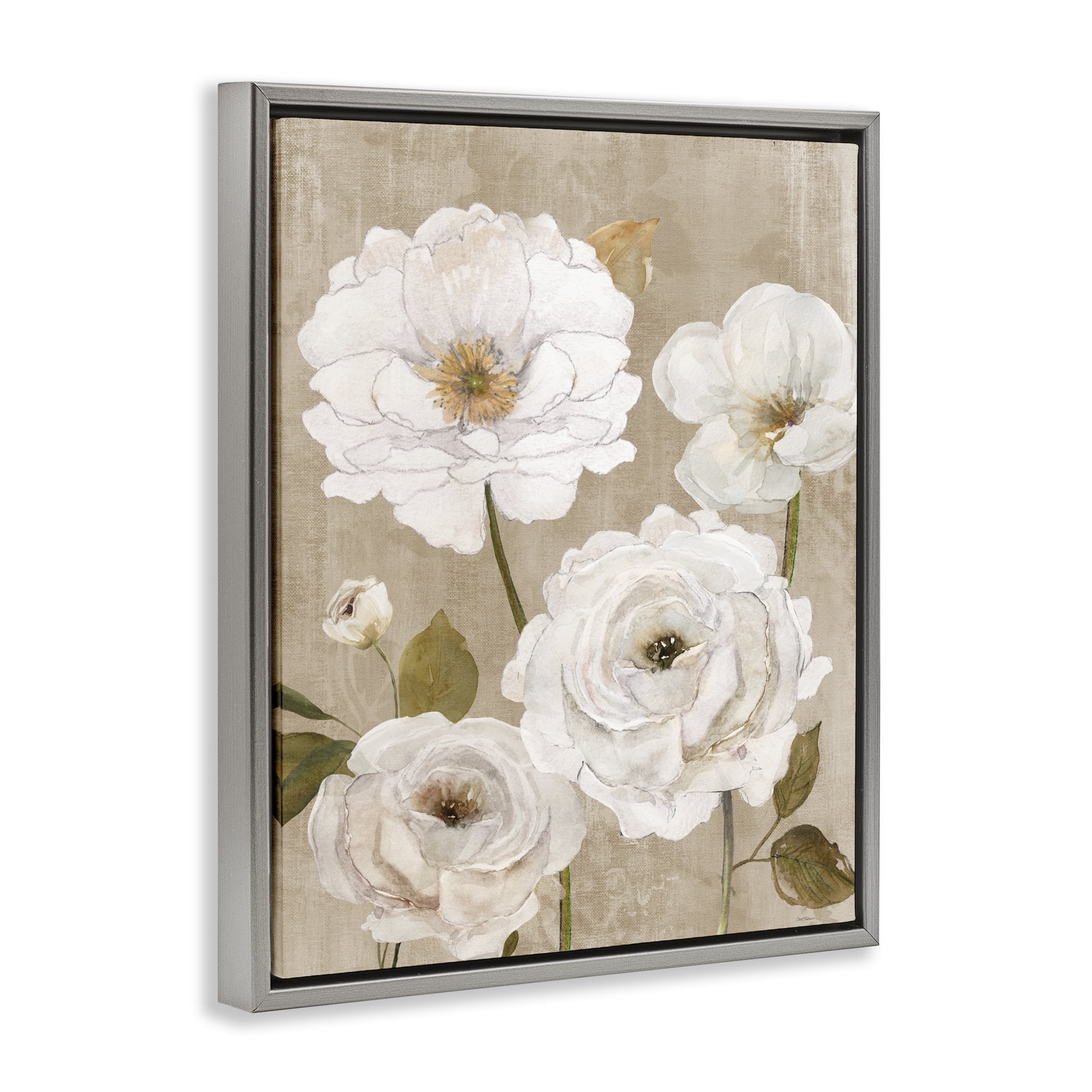 Stupell Industries Rustic Blooms in White Gray Framed Floater Canvas Wall Art, design by Carol Robinson