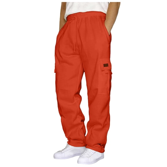 Ketyyh-chn99 Pantalon Décontracté pour Homme Chandail Décontracté pour Homme Couleur Unie Taille Pantalon de Sport Poche Tissu Peluche Épaissi Taille pour S, Orange