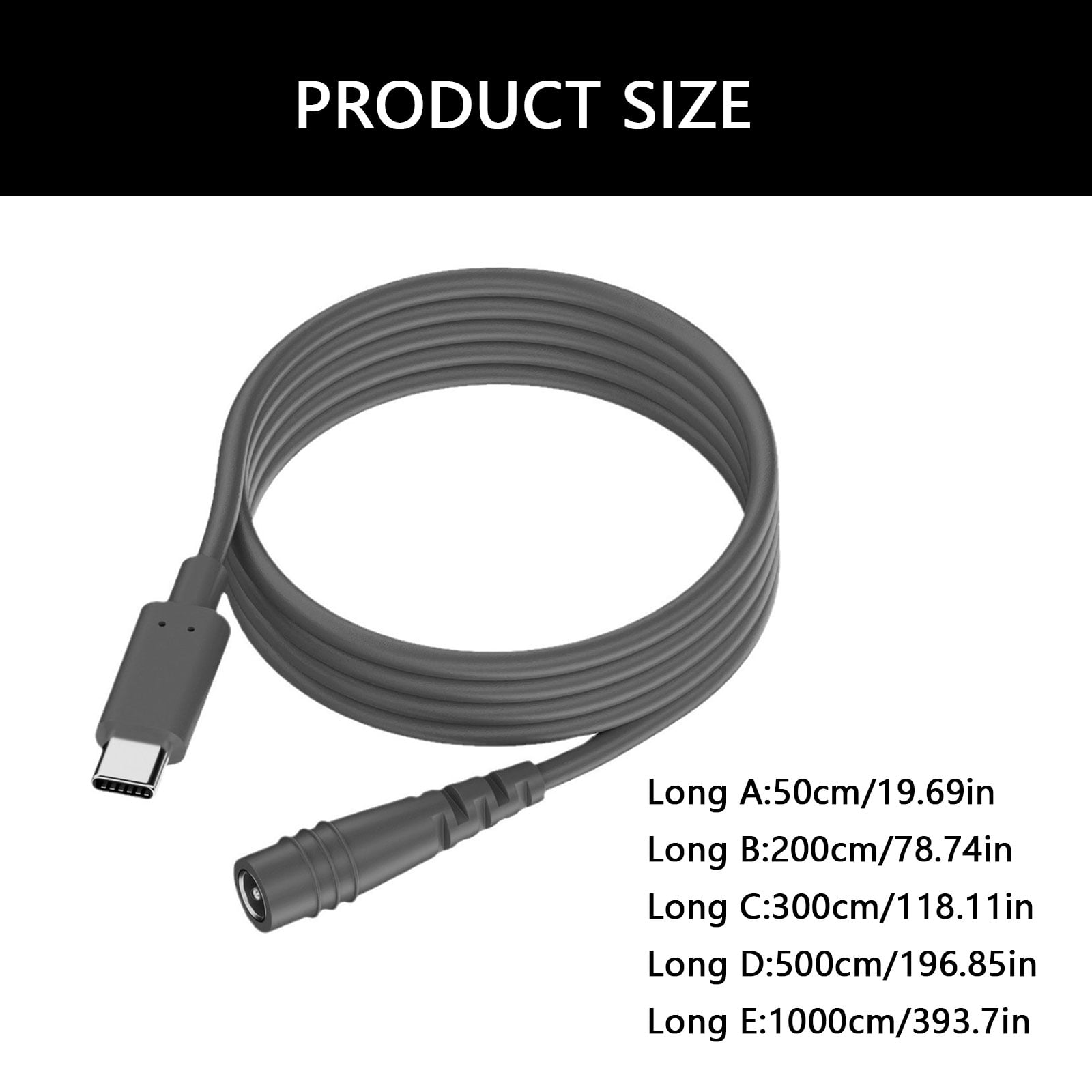 USB Type C to DC5.5x2.1mm 5521 Power Extension Cable with PD100W Sensoring Enhances Compatibility Waterproof