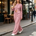 thumbnail image 6 of 2 Piece Women Striped Outfit Button Down Long Sleeve Tops & Wide Leg Pants Teen Fall Casual Fashion Lounge Daily Tracksuit Set, 6 of 7
