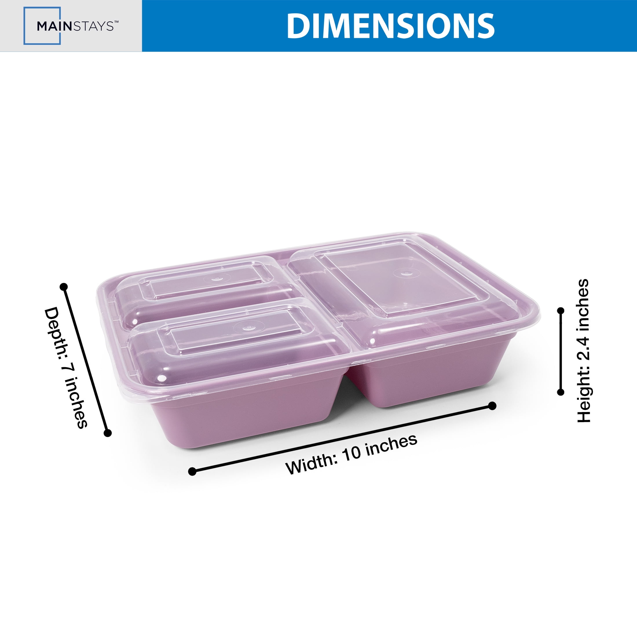 Mainstays 5-Pack 3-Compartment BPA-Free Plastic Meal Prep Food Storage Containers, 1.2L, Lilac Bloom