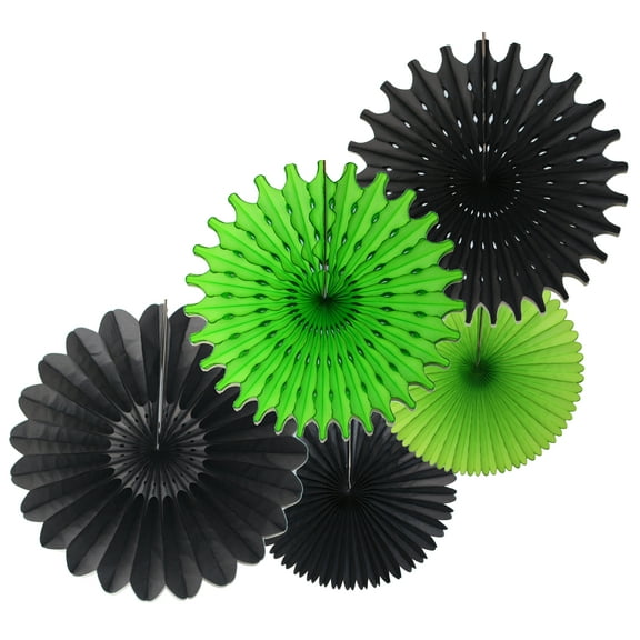Devra Party Black and Lime Large Tissue Paper Fan Decorations, 13 and 18 Inches (5 Piece)