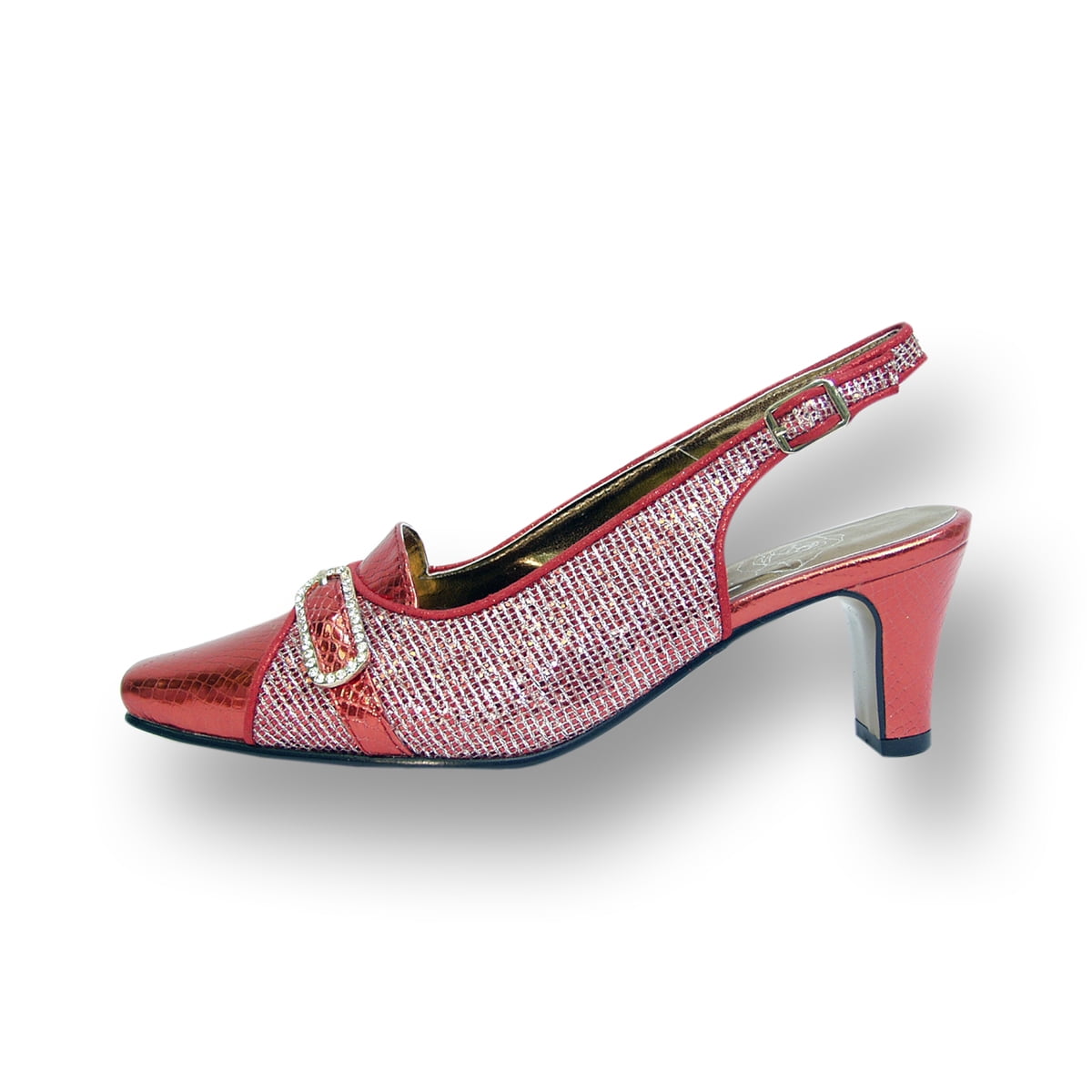 FLORAL Elena Women's Wide Width Rhinestone Jewel Buckle Closed Toe Slingback RED 7